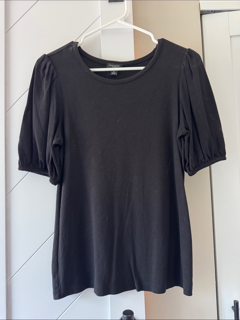 Ann Taylor Factory Black Puff Sleeve Tee - Short Sleeve Knit Top